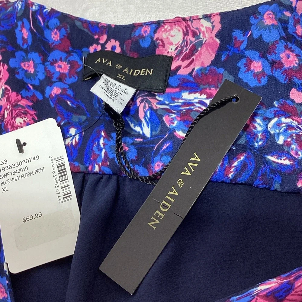 NWT XL Ava & Aiden Blue and Pink Floral Maxi Dress - Picture 10 of 12